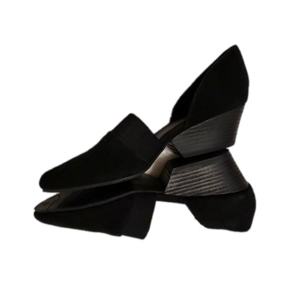 Eileen Fisher Black Suede Pointed Toe D'Orsay Elastic Strap Block Heel Pumps 7.5 - Picture 7 of 16